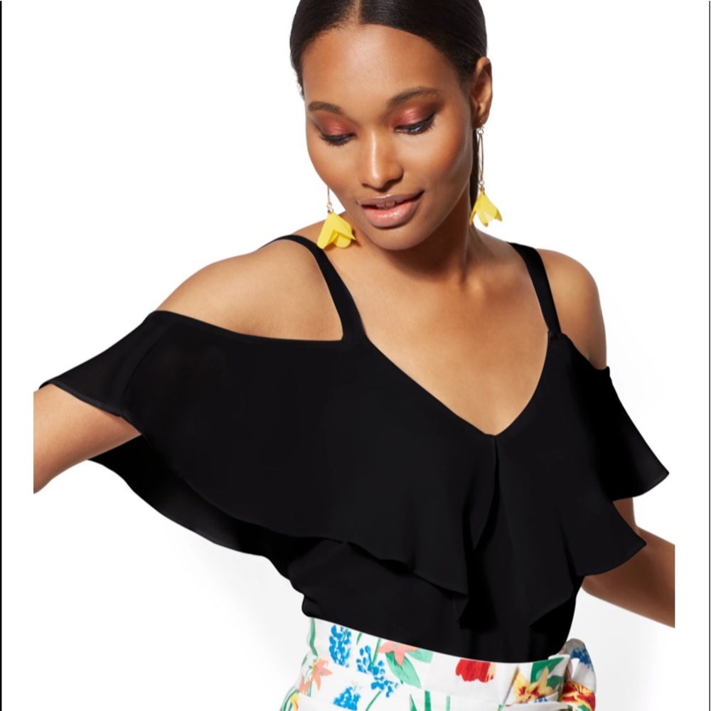 Flounced cold shoulder top
